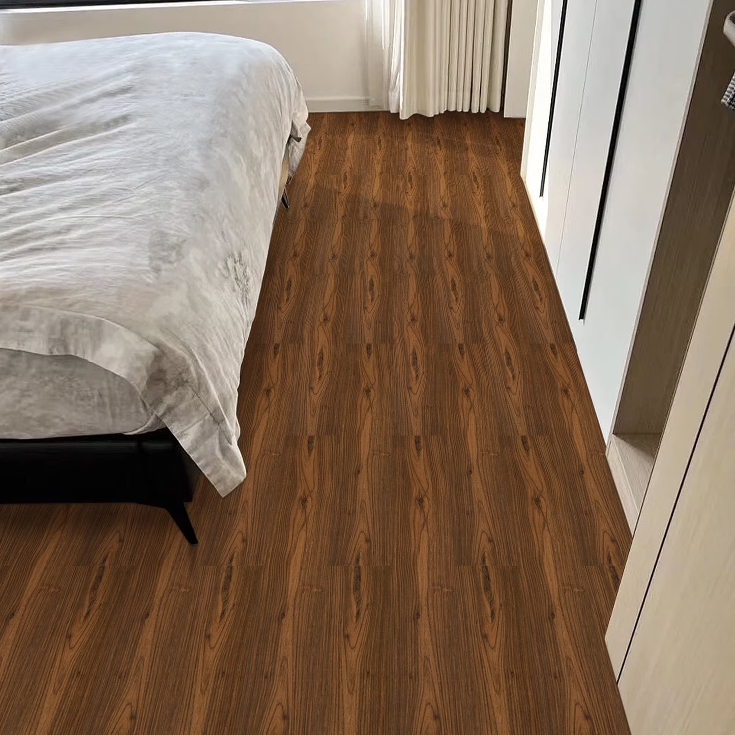 Lxcreat Walnut Mahogany Vinyl 35'' x6'' Floor Tiles, for Bathrooms Kitchens 20 Piece