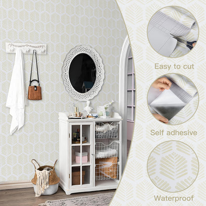 Abyssaly Peel and Stick Wallpaper 17.3"×118" Beige Leaf Self-Adhesive Removable Modern Wallpaper for Home Decor