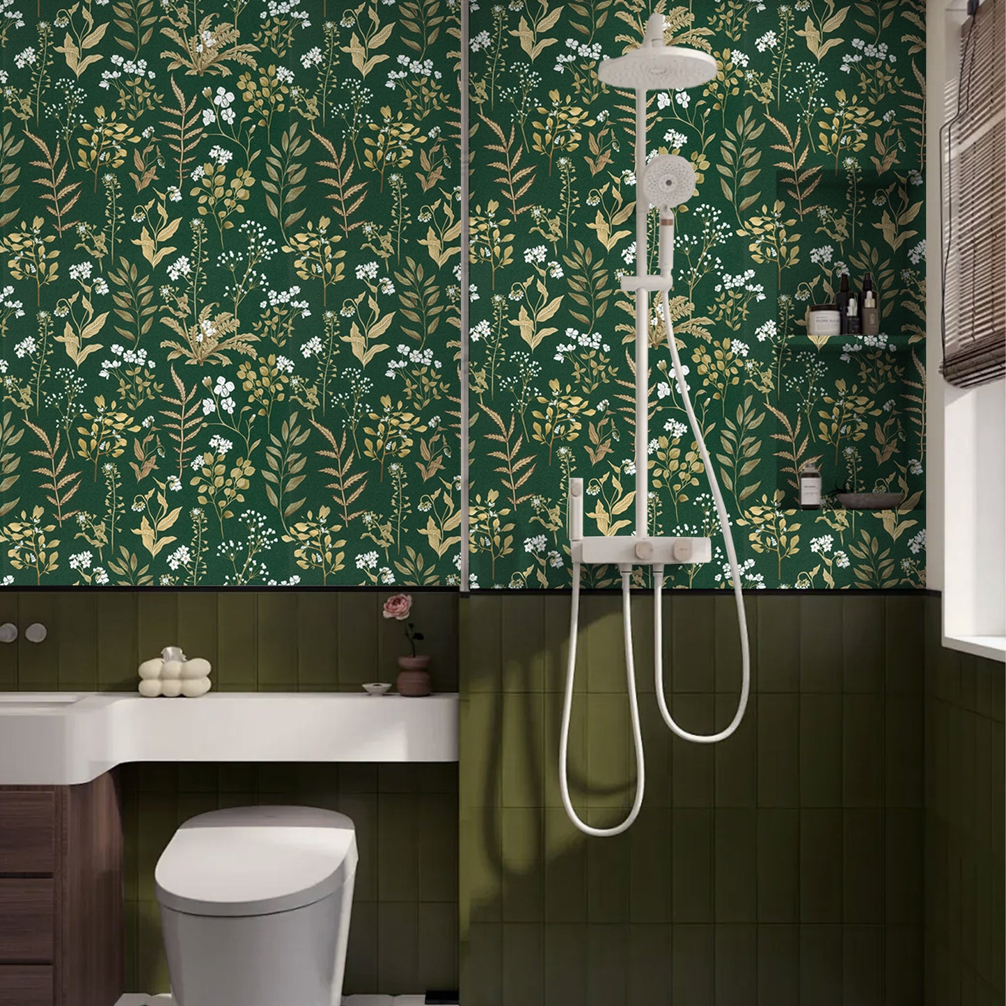 UMIGGEE Floral Wallpaper Peel and Stick Floral Dark Green Wallpaper Self Adhesive Flower Wall Paper Contact Paper 17.3-in x 118-in Home Decor Wall Covering Old Furniture Renovation