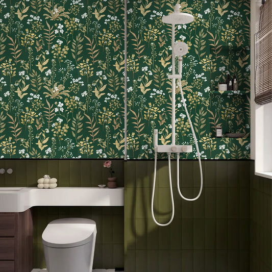 UMIGGEE Floral Wallpaper Peel and Stick Floral Dark Green Wallpaper Self Adhesive Flower Wall Paper Contact Paper 17.3-in x 118-in Home Decor Wall Covering Old Furniture Renovation