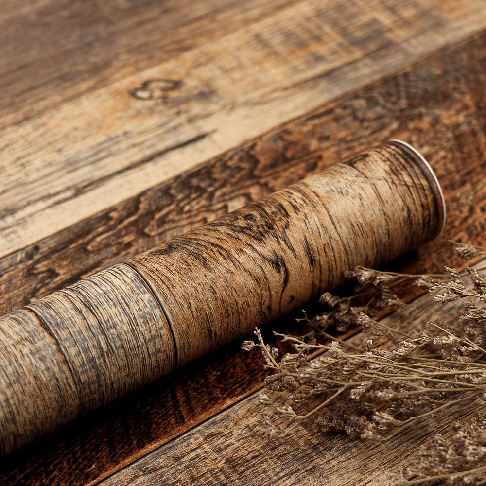 Abyssaly Wood Wallpaper 17.7" x 118" Shiplap Peel and Stick Wallpaper Rustic Wood Grain Contact Paper Removable Self Adhesive Vinyl Film Roll for Countertop Table Shelf