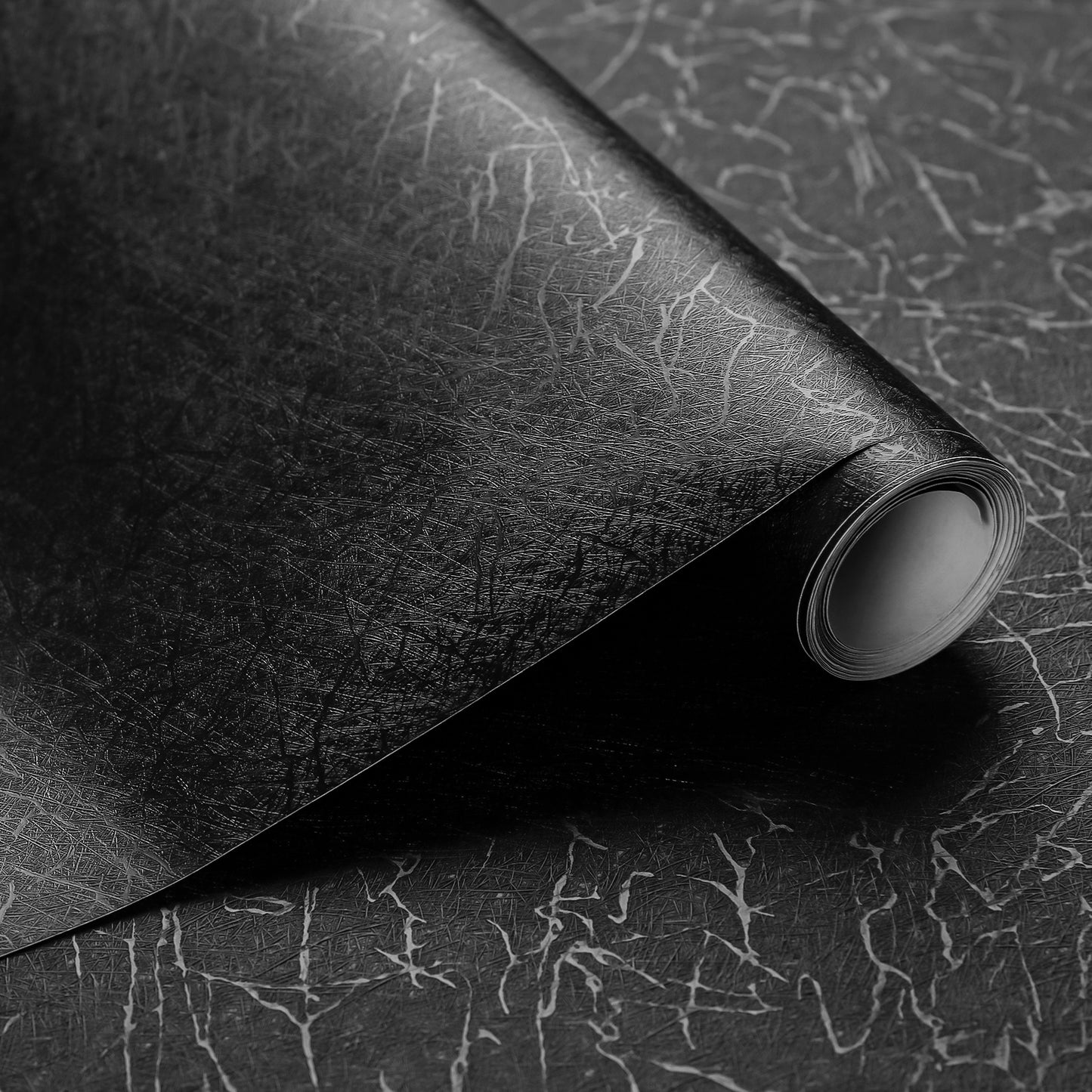 Meiban 15.74" x 118" Black Silk Wallpaper Peel and Stick Wallpaper Embossed Self Adhesive Textured Pattern Wallpaper Kitchen Counter Top Contact Paper Christmas