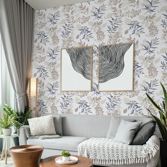 Abyssaly Floral Peel and Stick Wallpaper Blue Leaf Contact Paper 17.71'' x 118'' Vintage Plant Watercolor Self Adhesive Textured Wall Paper Vinyl for Home Decoration and Furniture Renovation
