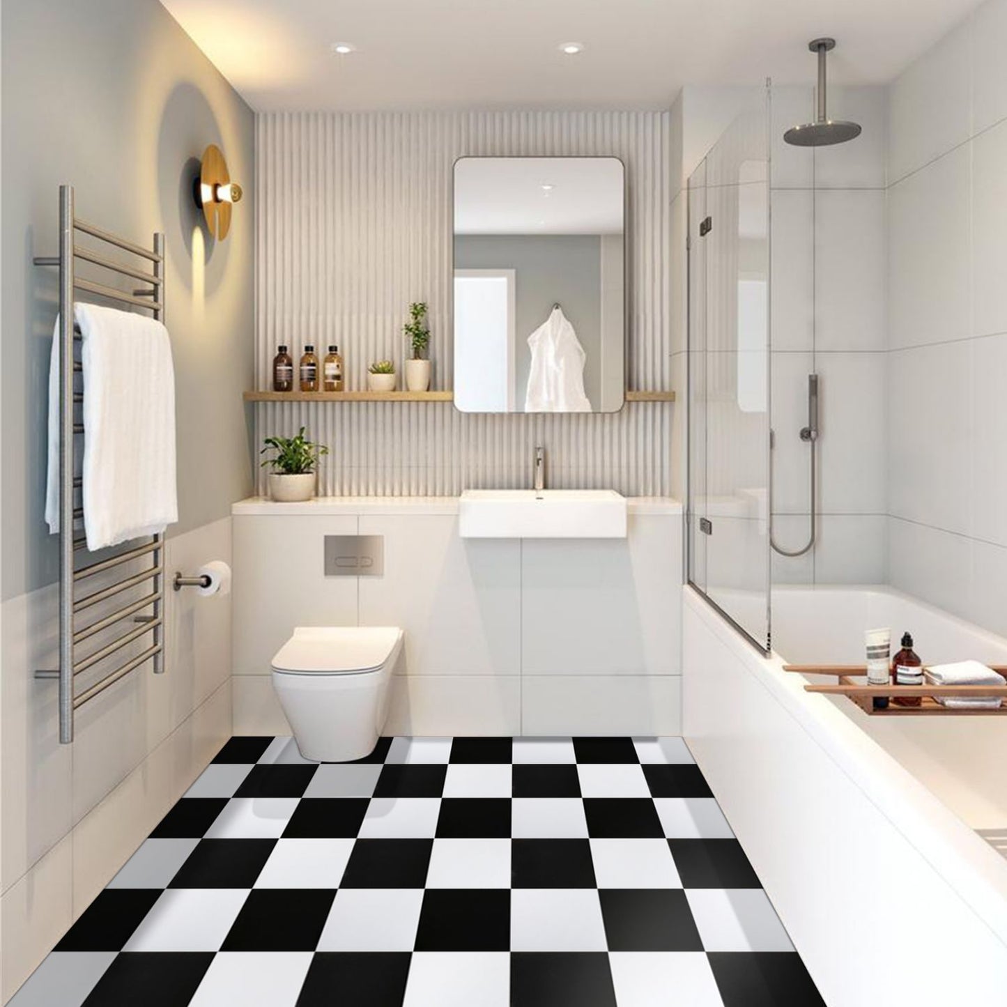 UMIGGEE Black and White Vinyl Flooring 12"x12" (10Pcs/Pack) Peel and Stick Floor Tile/Coverings Easy to Install for Kitchen Living Room (10 sq. ft./Pack, 5 Black and 5 White)