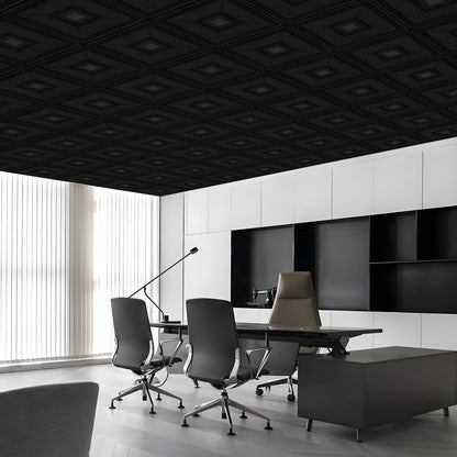 Abyssaly Peel and Stick Ceiling Tile 13.7" x 13.7" 16 Pcs Black Ceiling Tile Coverage Area 21 sq.ft, Easy to Install for Ceiling and Wall, Plain Black