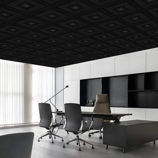 Abyssaly Peel and Stick Ceiling Tile 13.7" x 13.7" 16 Pcs Black Ceiling Tile Coverage Area 21 sq.ft, Easy to Install for Ceiling and Wall, Plain Black