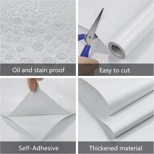 Abyssaly White Silk Peel and Stick Wallpaper 15.7" x 118"Self Adhesive Removable Waterproof Embossed Contact Paper Vinyl film Textured Paper for Kitchen Bedroom Cabinet Shelf