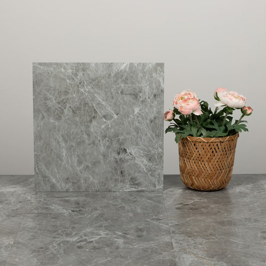 Lxcreat Grey Marble Vinyl Flooring, Peel and Stick Floor Tile Waterproof, Peel and Stick Flooring Durable for Update Bathroom Kitchen Basement Toilet