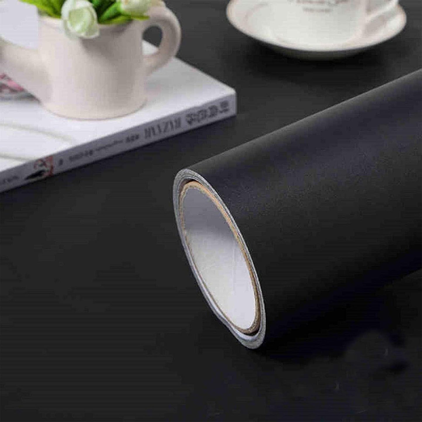 Abyssaly Matte Black Wallpaper Peel and Stick Wallpaper Contact Paper Self-Adhesive Removable Wallpaper Waterproof Wallpaper 15.7" x 78.7" for Kitchen Countertop Cabinet Wardrobe