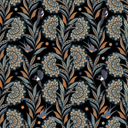 Abyssaly 17.7" x 118" Floral Peel and Stick Wallpaper Black Golden Thicken Waterproof Leaf Vintage Flower Contact Paper