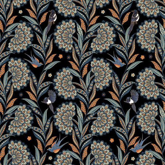 Abyssaly 17.7" x 118" Floral Peel and Stick Wallpaper Black Golden Thicken Waterproof Leaf Vintage Flower Contact Paper