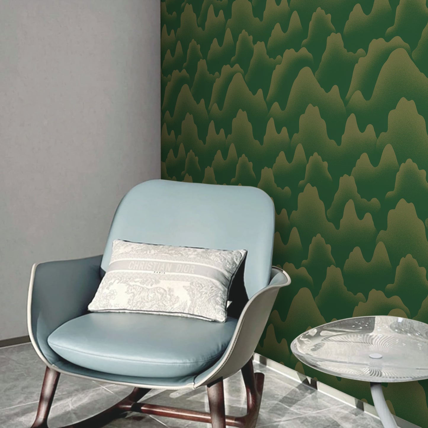 Abyssaly 17.7" x 236" Peel and Stick Mural Self Adhesive Removable Wallpaper Light Green mountains and ridges wallpaper for Living Room