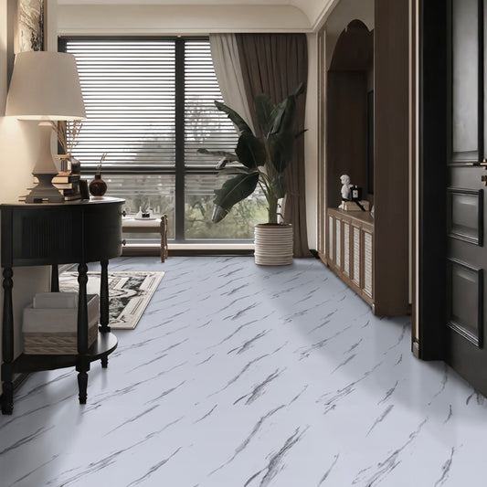 UMIGGEE Marble Peel and Stick Vinyl Flooring Roll 15.7-in x 236-in/25.7 Sq.Ft Thicken Self-Adhesive Vinyl White Marble Floor Wear-Resistant Easy DIY Install Home Decor
