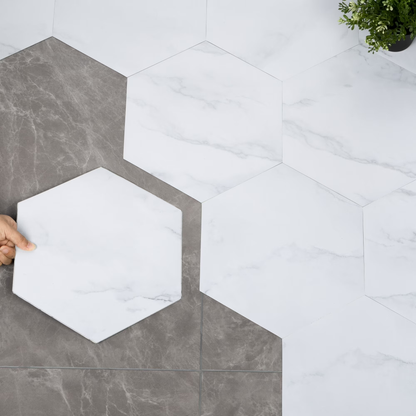 20Pcs Peel and Stick Floor Tile, Vinyl Flooring Waterproof Floor Tile DIY for Bathroom, White Marble Look