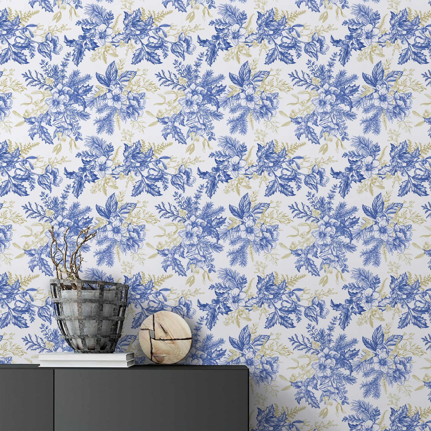 Abyssaly Blue Floral Wallpaper Peel and Stick Wallpaper 17.3"×118" Self Adhesive Removable Wallpaper Vintage Flower Vinyl Wall Paper