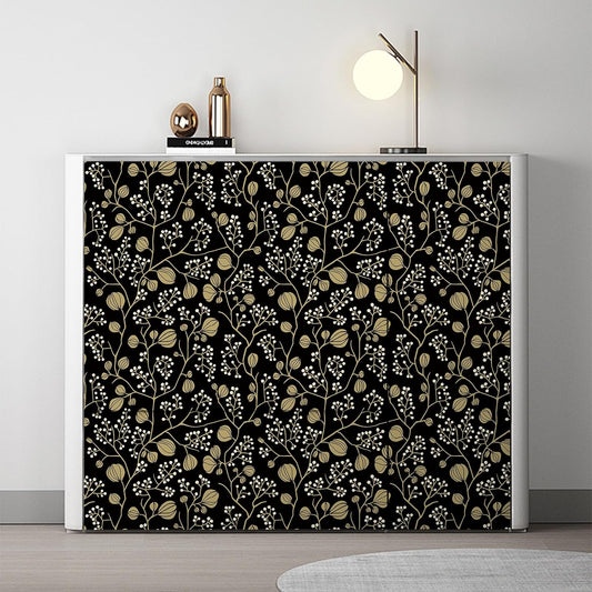 Abyssaly Black Peel and Stick Wallpaper 17.7" x 118" Self-Adhesive Floral Wallpaper Vintage Wallpaper Removable Wallpaper Covering for Home Decoration Bedroom Kitchen Closets