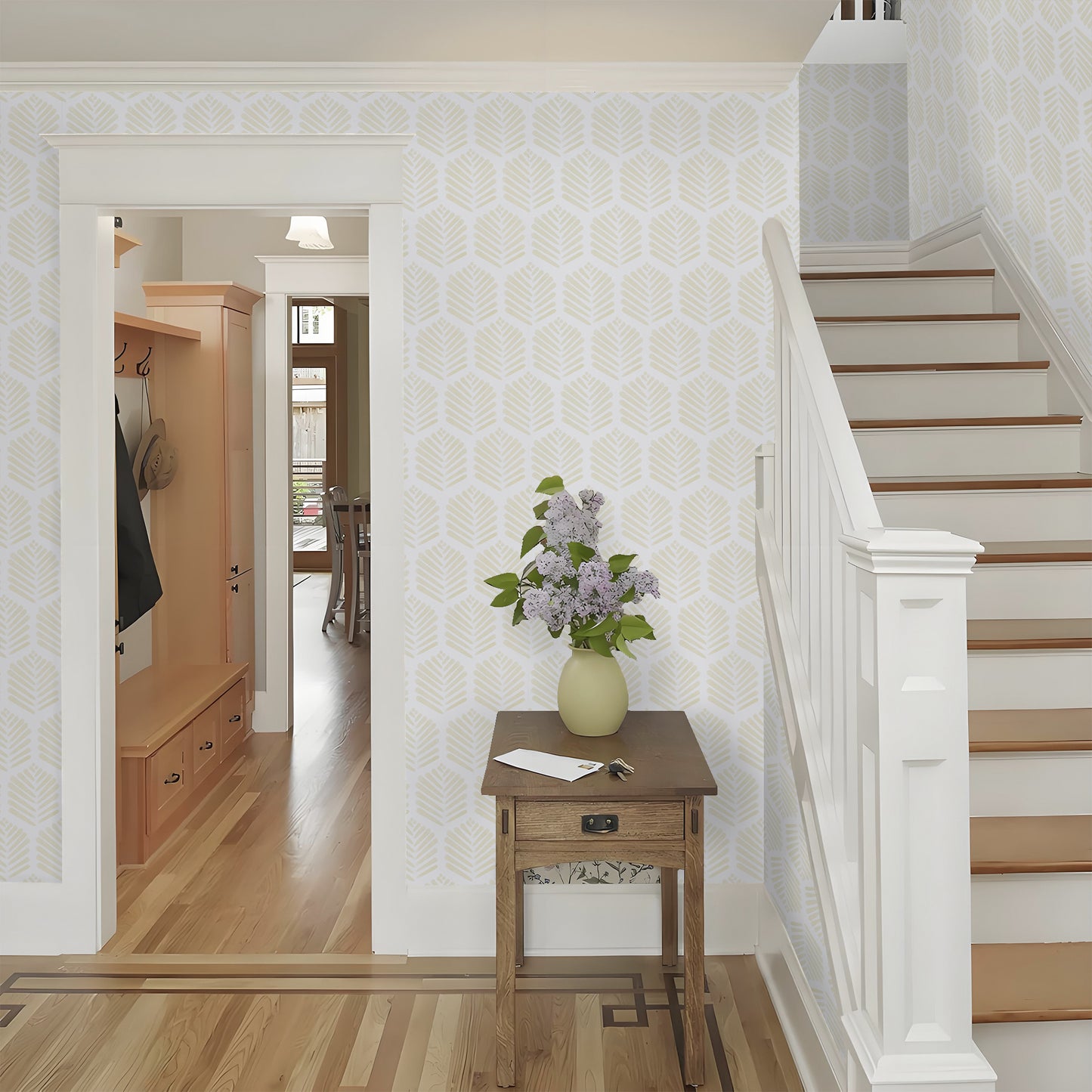 Abyssaly Peel and Stick Wallpaper 17.3"×118" Beige Leaf Self-Adhesive Removable Modern Wallpaper for Home Decor