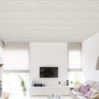 Abyssaly Drop Peel and Stick Ceiling Tile 13.78" x 13.78" 16 Pcs White Foam Ceiling Tile,3D Wall Panels, Easy to Install for Ceiling and Wall Coverage Area 21 sq.ft.