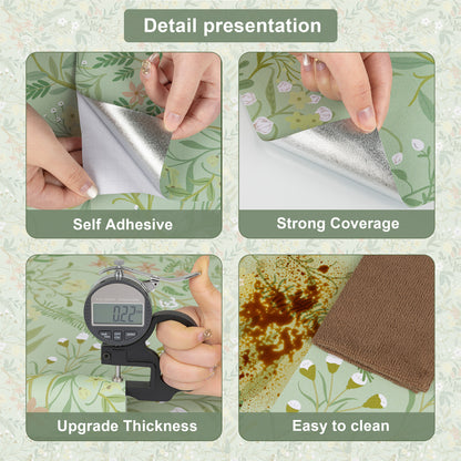 Abyssaly Floral Peel and Stick Wallpaper 17.3"×118" Removable Self-Adhesive Green Vinyl Wallpaper for Home Decor