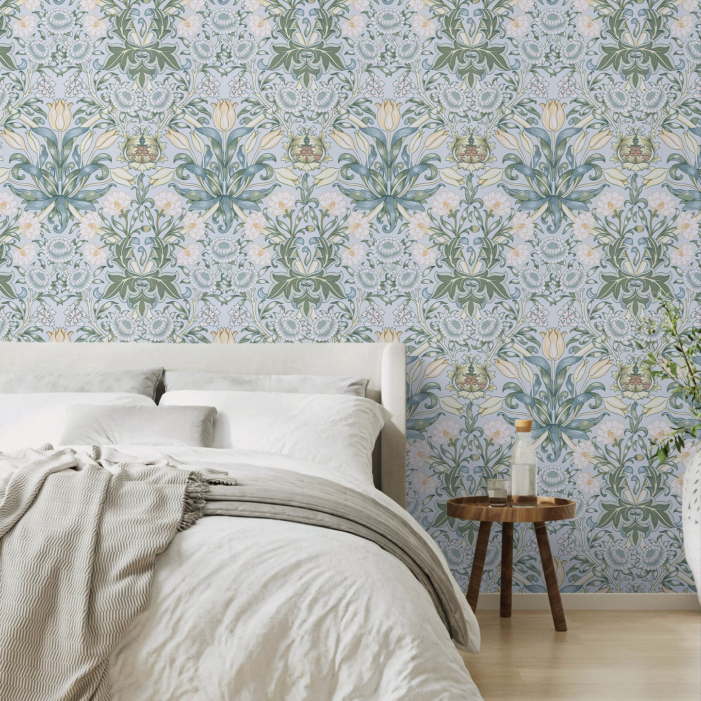 Abyssaly Blue Floral Wallpaper Peel and Stick 17.32"×118" Removable Self Adhesive Vinyl Wallpaper for Kitchen Bedroom Closet