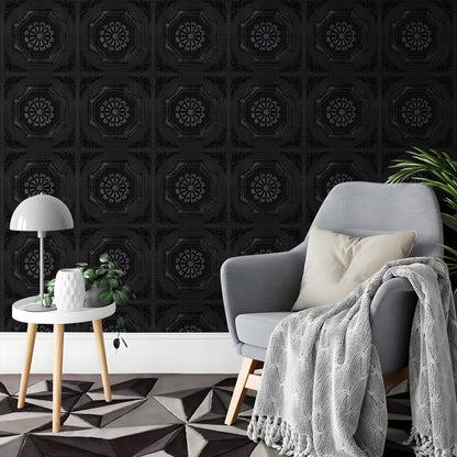 Abyssaly Black Drop Ceiling Tile, 13.7" x 13.7" 16 Pcs, 3D Wall Panels Foam Peel and Stick Ceiling Tiles Decorative Easy Install PVC Ceiling Panels for Interior Kitchen Bathroom Basement