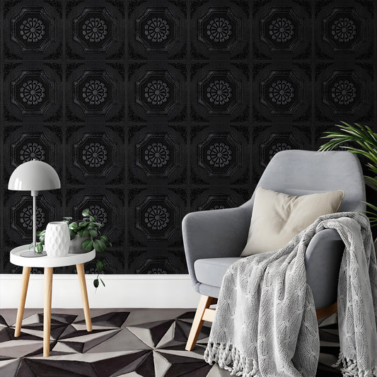 Abyssaly Black Drop Ceiling Tile, 13.7" x 13.7" 16 Pcs, 3D Wall Panels Foam Peel and Stick Ceiling Tiles Decorative Easy Install PVC Ceiling Panels for Interior Kitchen Bathroom Basement