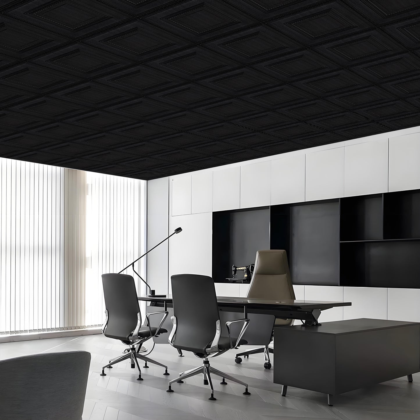 Abyssaly Black Peel and Stick Ceiling Tile 13.7" x 13.7" 16 Pcs Ceiling Tile Coverage Area 21 sq.ft, Easy to Install for Ceiling and Wall, Plain Black