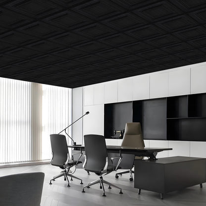 Abyssaly Black Peel and Stick Ceiling Tile 13.7" x 13.7" 16 Pcs Ceiling Tile Coverage Area 21 sq.ft, Easy to Install for Ceiling and Wall, Plain Black