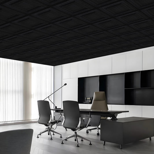 Abyssaly Black Peel and Stick Ceiling Tile 13.7" x 13.7" 16 Pcs Ceiling Tile Coverage Area 21 sq.ft, Easy to Install for Ceiling and Wall, Plain Black