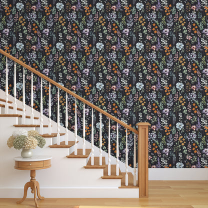 UMIGGEE Floral Wallpaper Peel and Stick Flower Black Wall Paper Self Adhesive Wallpaper 17.7-in x 118-in Contact Paper Removable Wallpaper for Home Decor Wall Covering Old Furniture Renovation