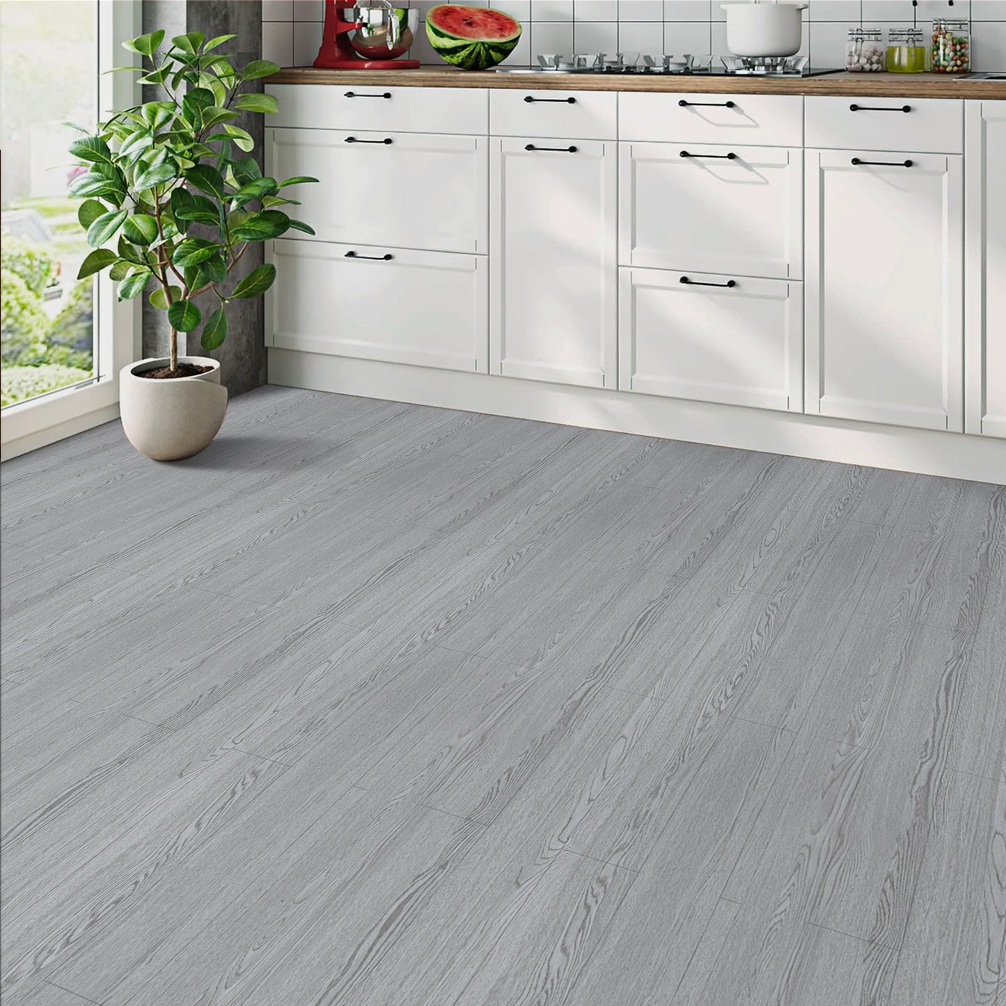 UMIGGEE Gray Peel and Stick Vinyl Flooring Roll 17.7-in x 118-in/14.5 Sq.Ft Thicken Self-Adhesive Vinyl Wood Grain Floor Wear-Resistant Easy DIY Install Home Decor