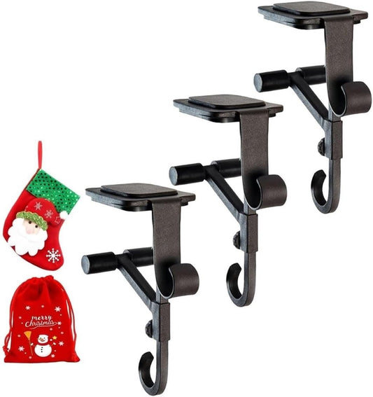 Lxcreat Fireplace Stocking and Garland Hanger, Paeose Garland Holder for Mantle, Adjustable 2 in 1 Double Mantel Hangers for Front Door, Christmas Stocking Holder for Home Decoration (Black-3pcs)