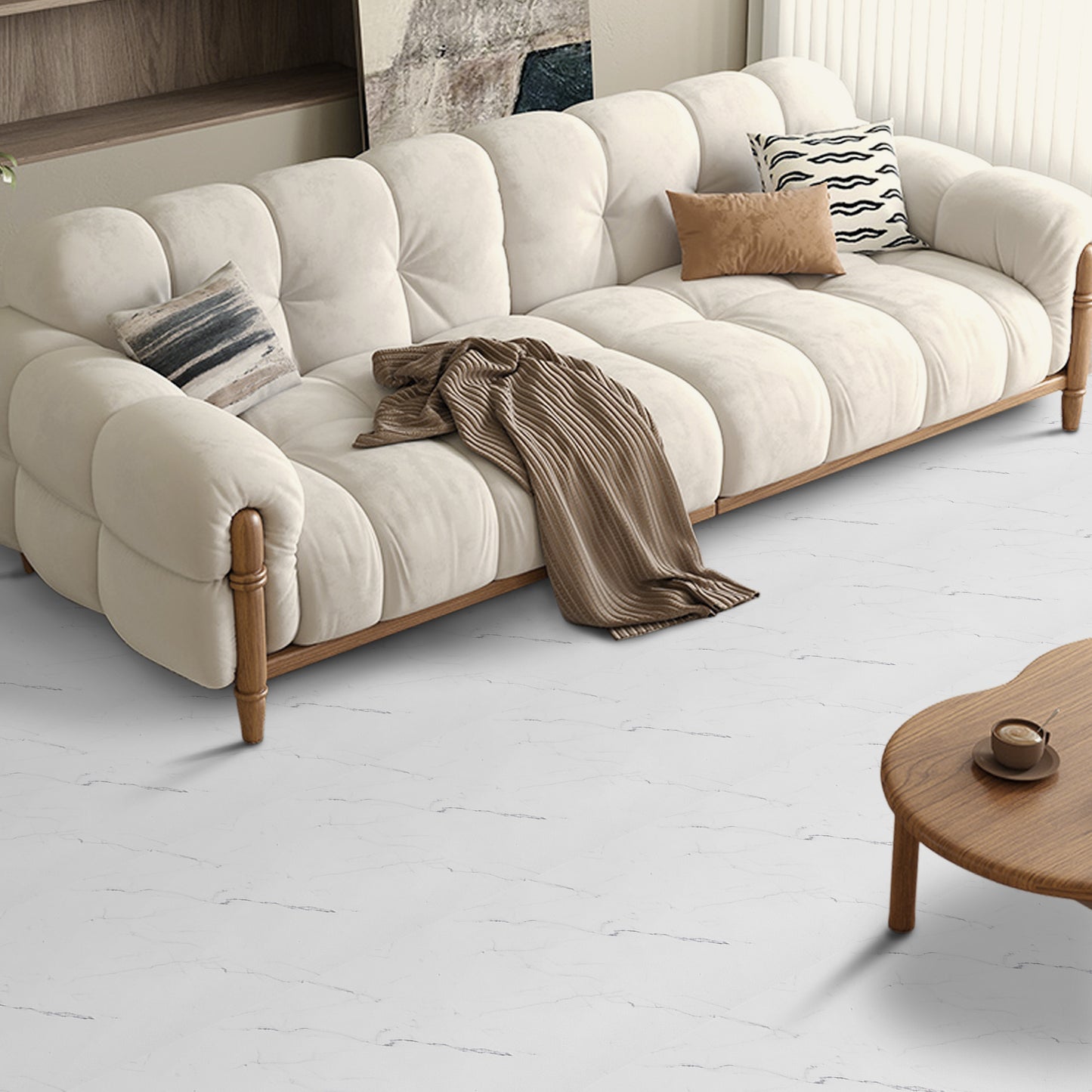 UMIGGEE White Marble Peel and Stick Floor Tile Self Adhesive Vinyl Flooring 12-in x 118-in x1.0mm For Kitchen Living Room Bedroom Home Decoration (9.8 Sq. ft./Pack)