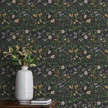 Abyssaly Floral Peel and Stick Wallpaper Self Adhesive Removable Flower Wall Paper 17.3"× 118" / 1 Roll Green Vintage Vinly Contact Paper Waterproof