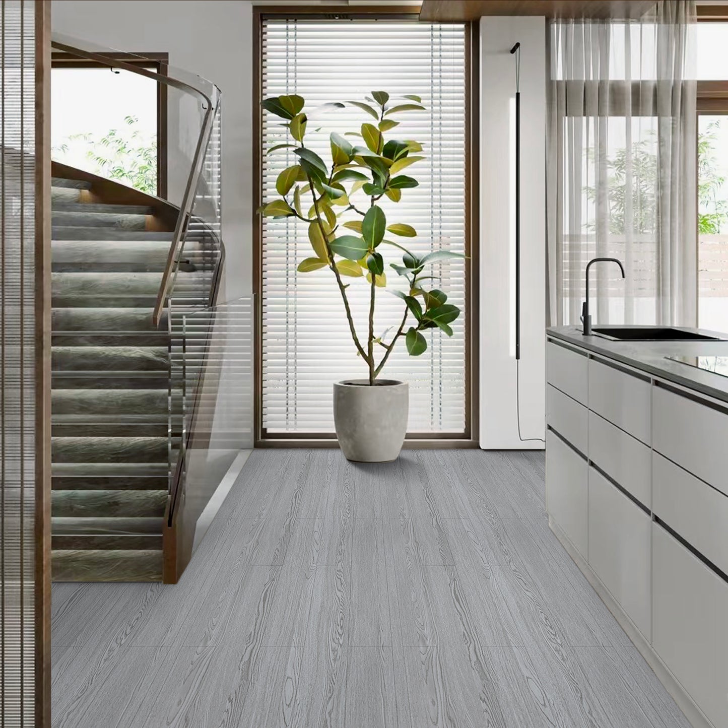 UMIGGEE Gray Peel and Stick Vinyl Flooring Roll 17.7-in x 118-in/14.5 Sq.Ft Thicken Self-Adhesive Vinyl Wood Grain Floor Wear-Resistant Easy DIY Install Home Decor