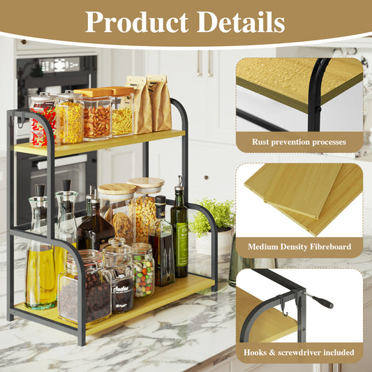 Alow 15.7"D x 7.95"W x 16.3"H Countertop Organizer 2 Tier Shelves Kitchen Shelf Organiser Spice Rack Storage Cupboard Organizer Black Wooden for Counter Top - Small Desk Worktop Organisation Unit