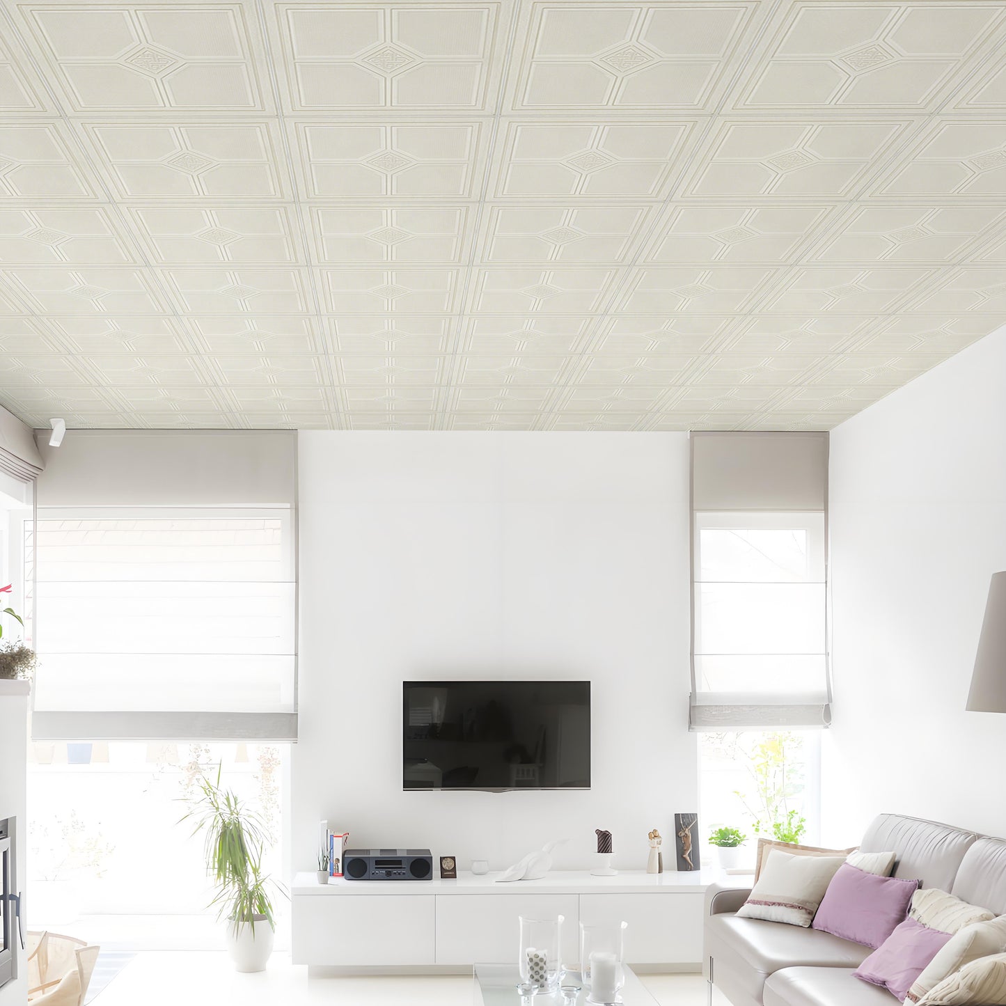 Abyssaly 13.7" x 13.7" Peel and Stick Ceiling Tile, 16 Pcs, Self-Adhesive Foam Texture Tiles for Living Room, Kitchen, Bathroom