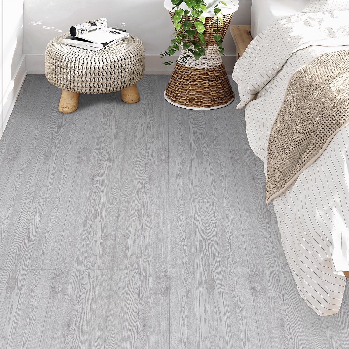 Abyssaly Gray Wood PVC Peel and Stick Vinyl Flooring Tile 15.7 inch x 118 inch /12.9 Sq.ft,Thicken Self-Adhesive Vinyl Flooring Tile Easy DIY Install for Bathroom and Kitchen Floor