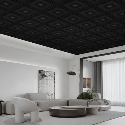 Abyssaly Peel and Stick Ceiling Tile 13.7" x 13.7" 16 Pcs Black Ceiling Tile Coverage Area 21 sq.ft, Easy to Install for Ceiling and Wall, Plain Black