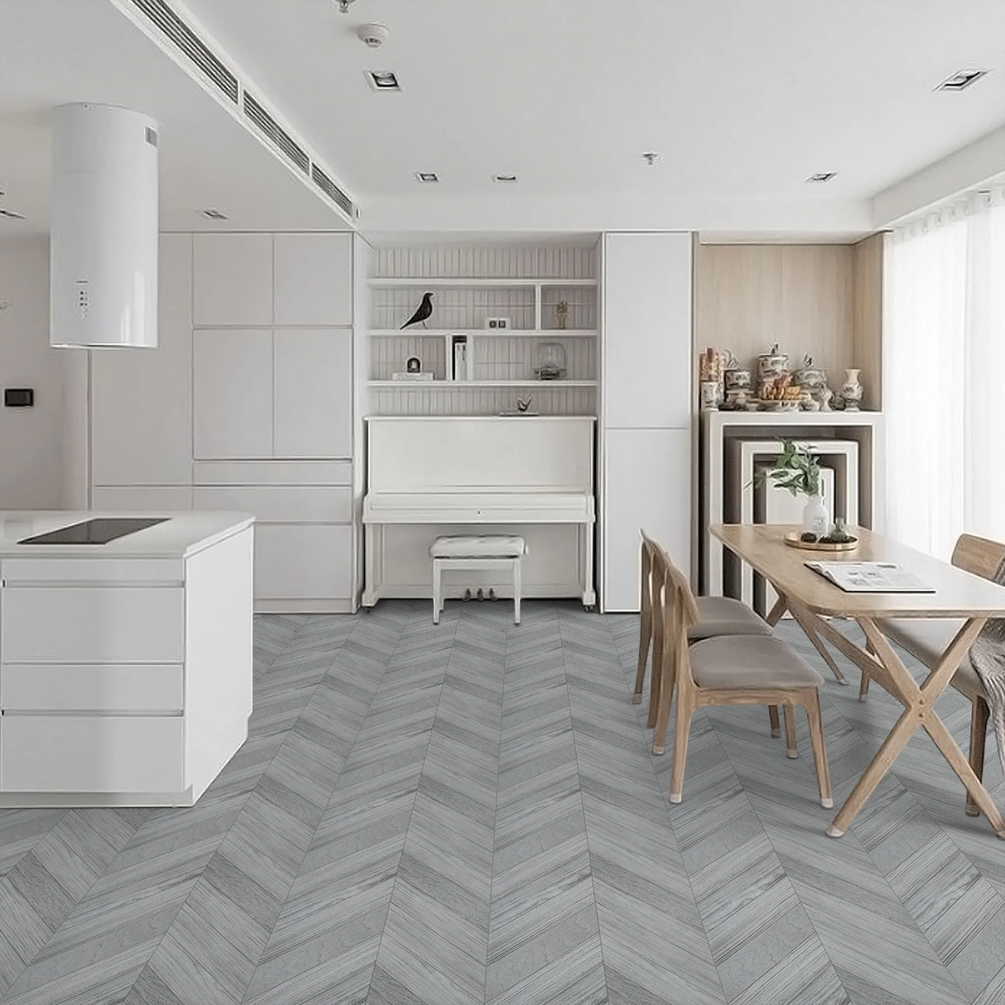 Lxcreat Vinyl Flooring Gray Peel and Stick Roll Plank 196-in x 23.6-in Thicken Self Adhesive Vinyl Floor Tiles Wood Flooring