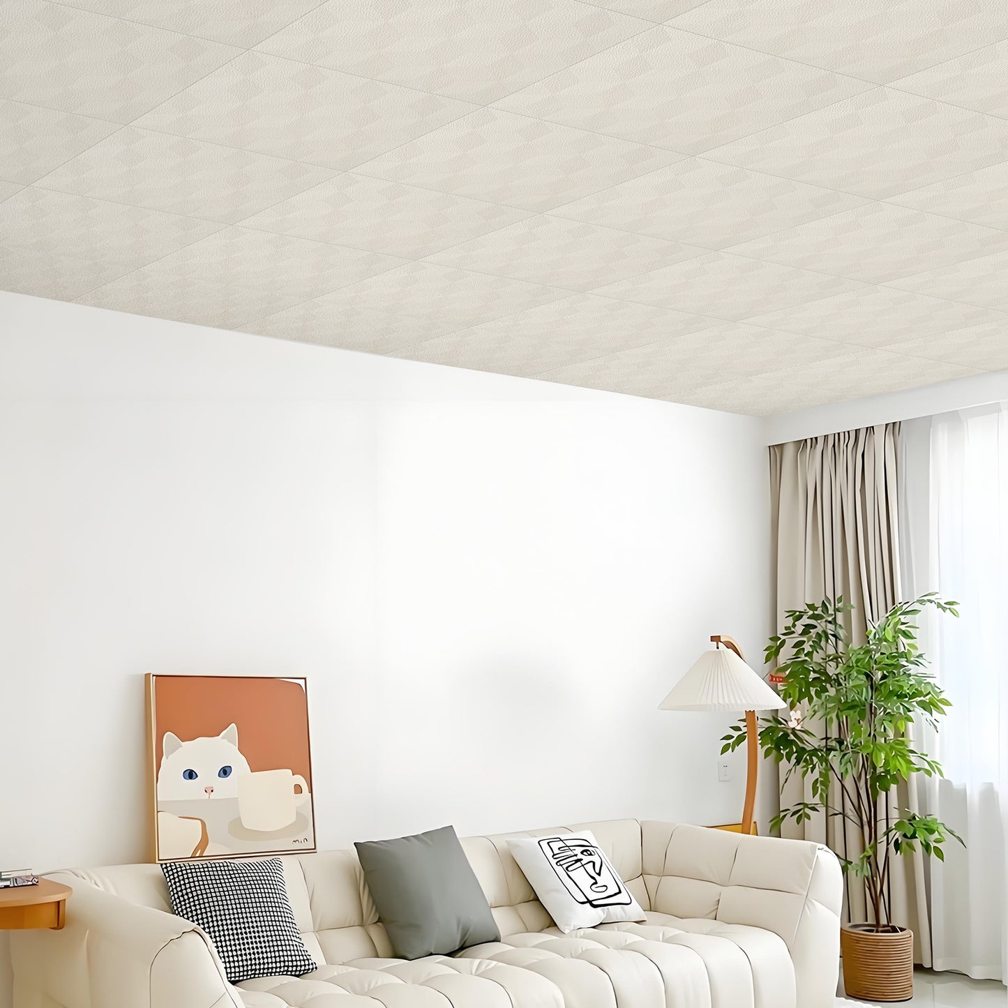 Abyssaly Peel and Stick Ceiling Tile 13.8" x 13.8" 32 Pcs White Foam Ceiling Tile Coverage Area 42 sq.ft.