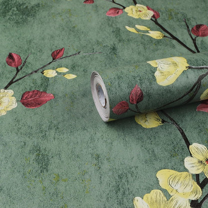 Meiban Floral Peel and Stick Wallpaper Green Floral Contact Paper 17.7" x 118" Removable Wallpaper Decorative Self Adhesive Wallpaper Wall Paper for Home Decor Wall Covering Old Furniture Renovation