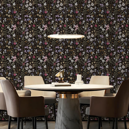 Abyssaly Floral Peel and Stick Wallpaper 17.7" x 118" Black Flower Wallpaper Self-Adhesive Removable Contact Paper for Bedroom Kitchen Living Room