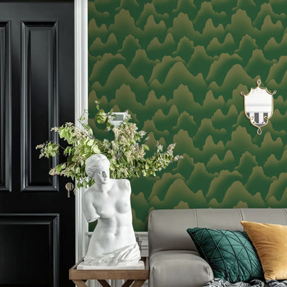 Abyssaly 17.7" x 236" Peel and Stick Mural Self Adhesive Removable Wallpaper Light Green mountains and ridges wallpaper for Living Room