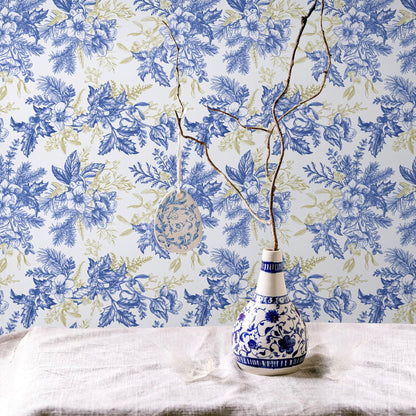 Abyssaly Blue Floral Wallpaper Peel and Stick Wallpaper 17.3"×118" Self Adhesive Removable Wallpaper Vintage Flower Vinyl Wall Paper