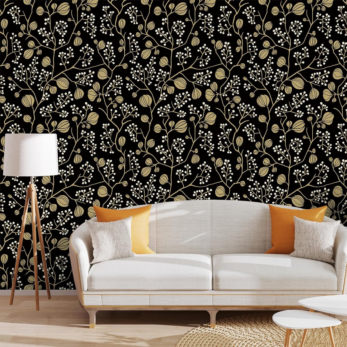 Abyssaly Peel and Stick Wallpaper Black Garden Removable Wallpaper, 17.7" x 118"