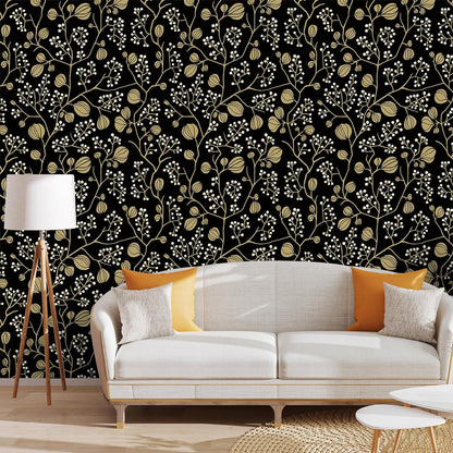 Abyssaly Peel and Stick Wallpaper Black Garden Removable Wallpaper, 17.7" x 118"