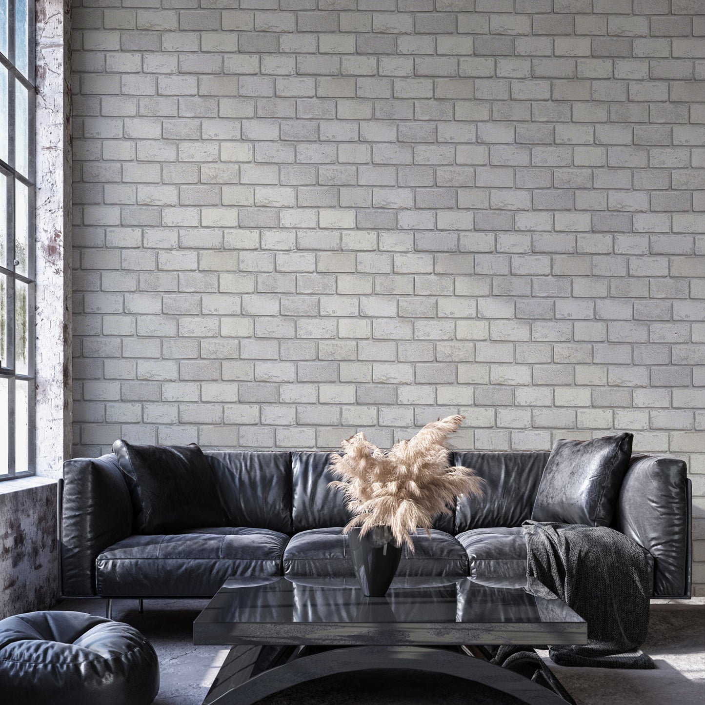 Abyssaly Peel and Stick Wallpaper 17.3" x 118" White Silver-Embossed Brick Wallpaper Removable Self-Adhesive Vinyl Wall Paper for Home and Room Decoration