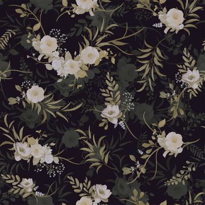 Abyssaly Peel and Stick Wallpaper 17.3"x 118" Black Green Floral Wallpaper Vinyl Removable Self-Adhesive Contact Paper for Home Decor Kitchen Bedroom Closets
