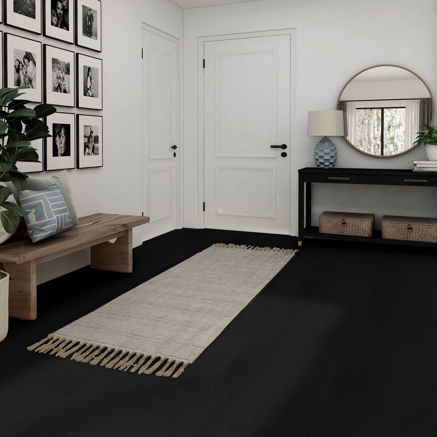 UMIGGEE Black Wood Grain Peel and Stick Floor Tiles – 15.7-in x 118-in Wood Floor Contact Paper Versatile Design for Any Space Self Adhesive Vinyl Flooring Non-Slip Features